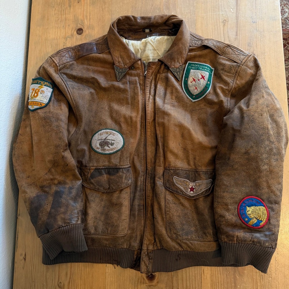 Vintage G-III Leather Flight Jacket Bomber Patches Brown